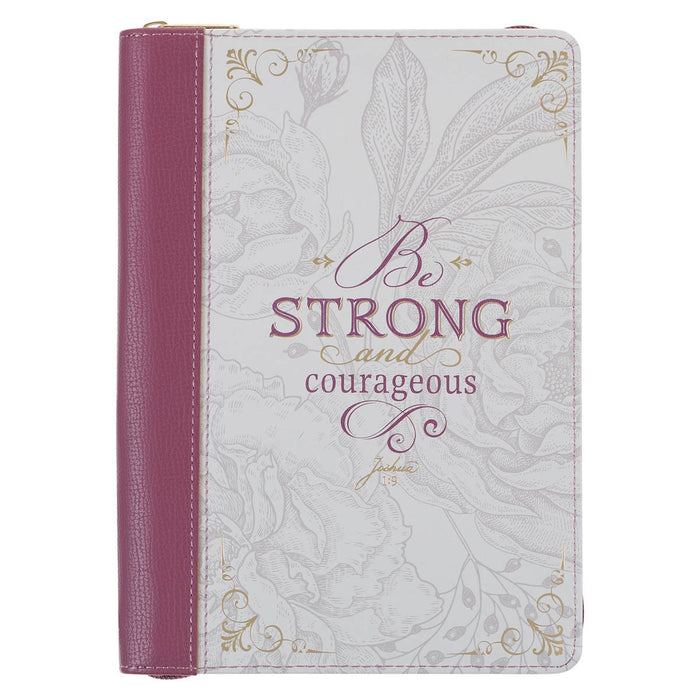 DIARIO DE PIEL SINTÉTICA, COLOR ROSA CON CIERRE "STRONG AND COURAGEOUS"