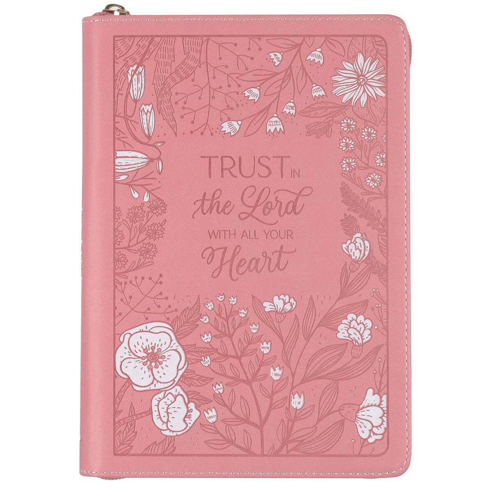 DIARIO CLÁSICO DE PIEL SINTÉTICA, COLOR ROSA CON CREMALLERA "TRUST WITH ALL YOUR HEART"