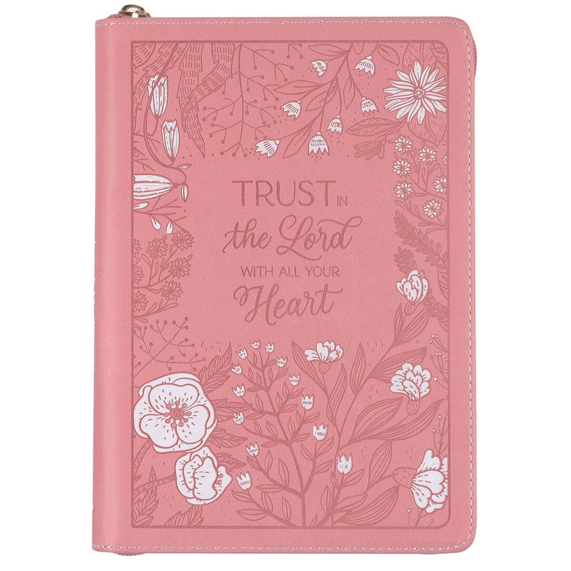 DIARIO CLÁSICO DE PIEL SINTÉTICA, COLOR ROSA CON CREMALLERA "TRUST WITH ALL YOUR HEART"