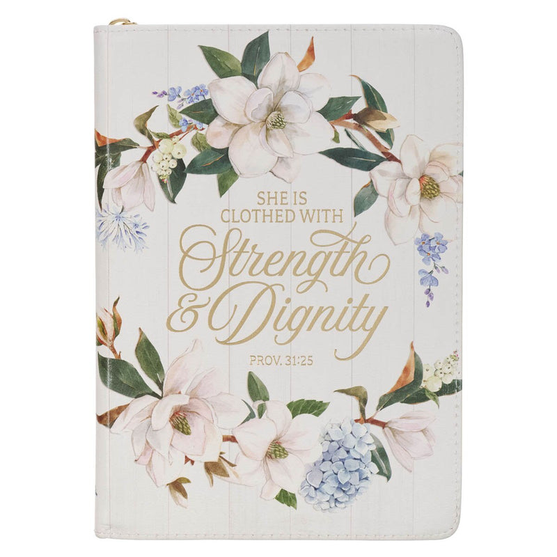 DIARIO DE PIEL SINTÉTICA , DISEÑO FLORAL " STRENGTH AND DIGNITY "