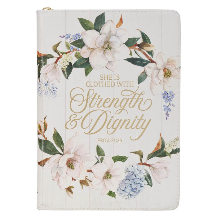DIARIO DE PIEL SINTÉTICA , DISEÑO FLORAL " STRENGTH AND DIGNITY "