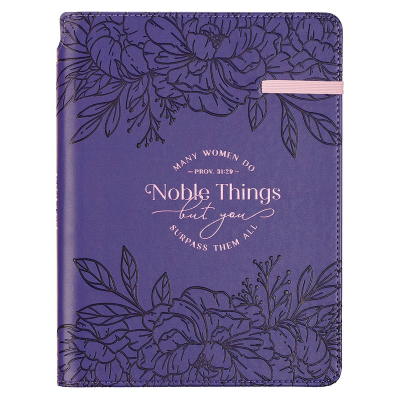 DIARIO CLÁSICO DE PIEL SINTÉTICA, COLOR MORADO CON PORTALÁPICES "NOBLE THINGS"