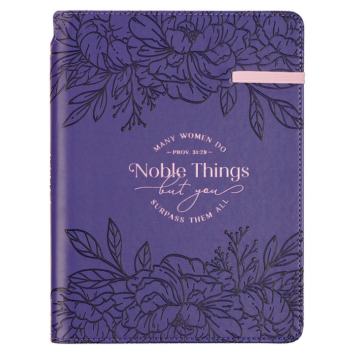 DIARIO CLÁSICO DE PIEL SINTÉTICA, COLOR MORADO CON PORTALÁPICES "NOBLE THINGS"