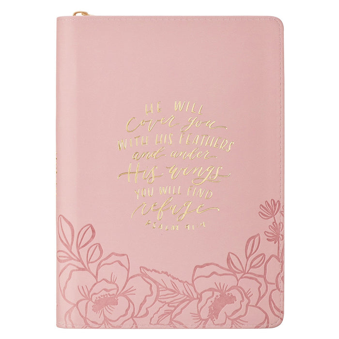 DIARIO CLÁSICO DE PIEL SINTÉTICA, COLOR ROSA CON CIERRE DE CREMALLERA "UNDER HIS WINGS"