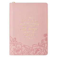 DIARIO CLÁSICO DE PIEL SINTÉTICA, COLOR ROSA CON CIERRE DE CREMALLERA 