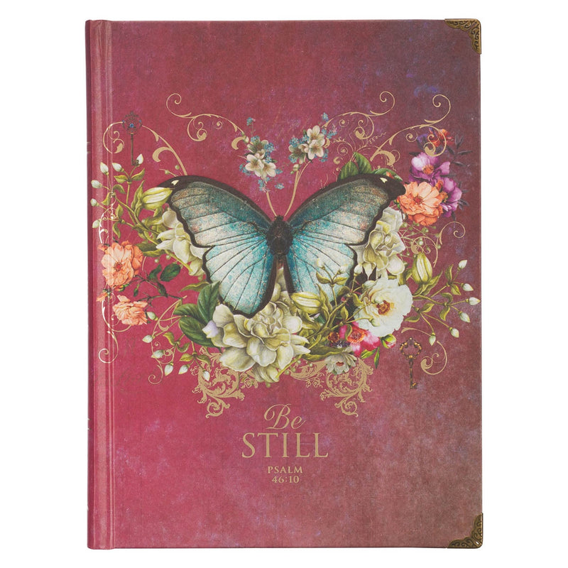 DIARIO DE TAPA DURA, COLOR ROSA CON MARIPOSA "BE STILL"