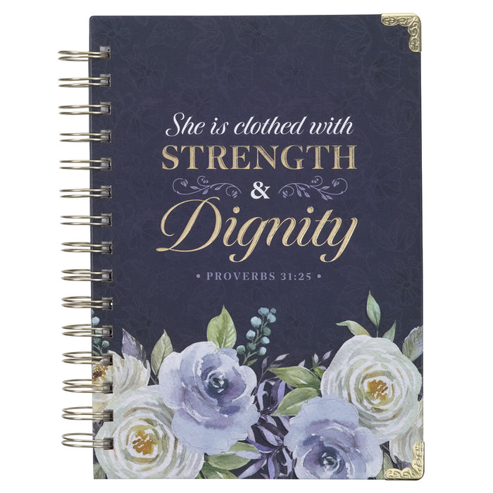 Cuaderno argollado Strenght & Dignity Proverbios 31:25 índigo