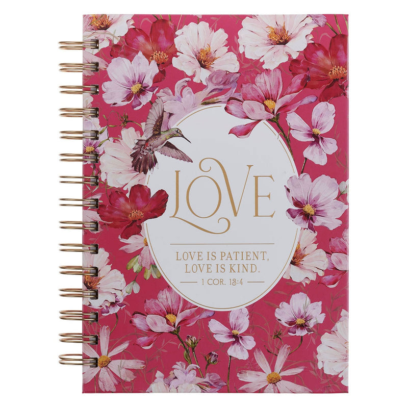 Cuaderno Argollado Love Floral Rosa con Colibrí – 1 Corintios 13:4