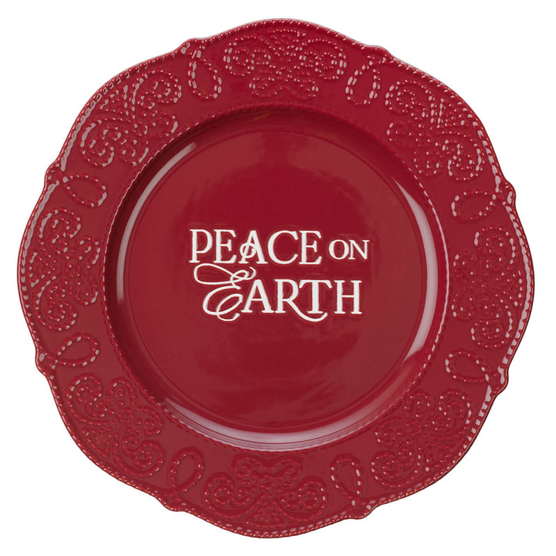 Plato Decorativo Peace on Earth Rojo Cerámico