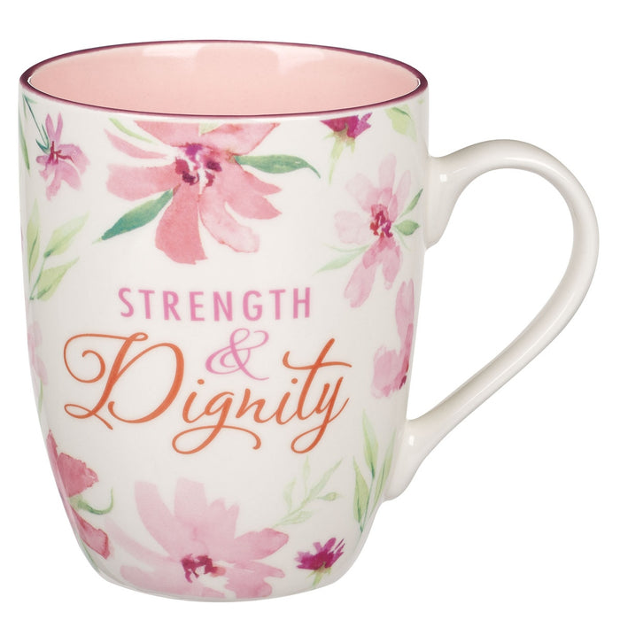 MUG ROSA FLORAL " STRENGTH & DIGNITY"