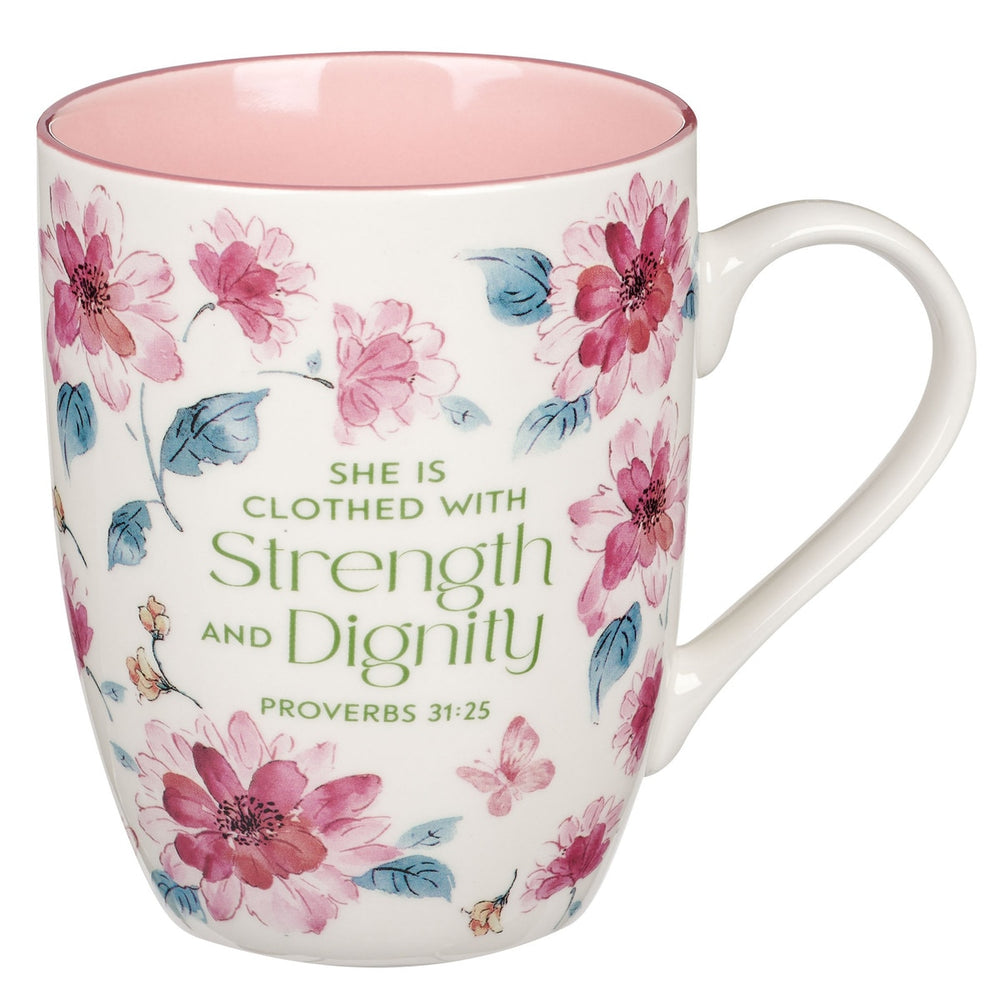 Mug flores y rosas " Strength & Dignity"