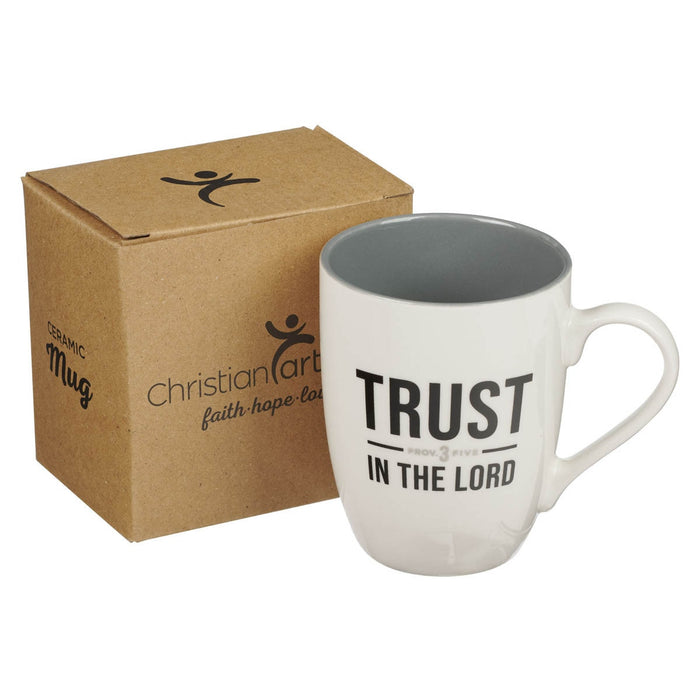 MUG GRIS Y BLANCO "TRUST IN THE LORD"