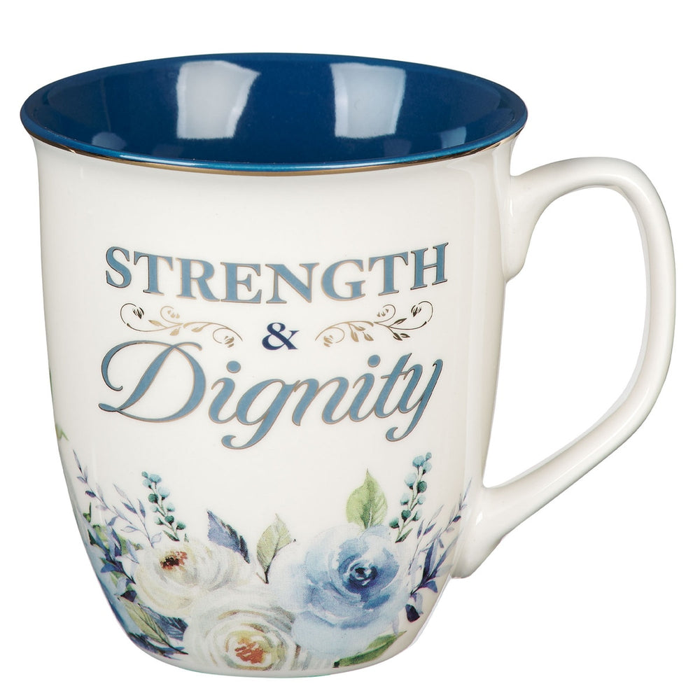Mug índigo floral " Strength & Dignity"