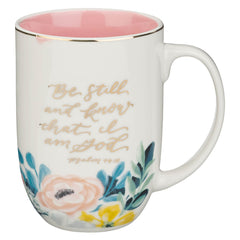 Mug Floral Rosa “En Quietud Confía en Dios” – Salmo 46:10