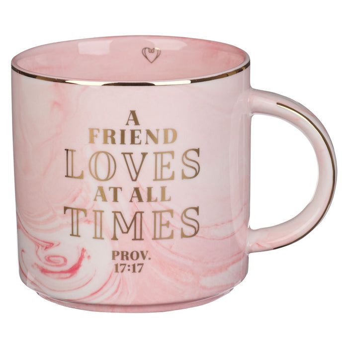 Mug A Friend Loves At All Times Pink Marbled Ceramic