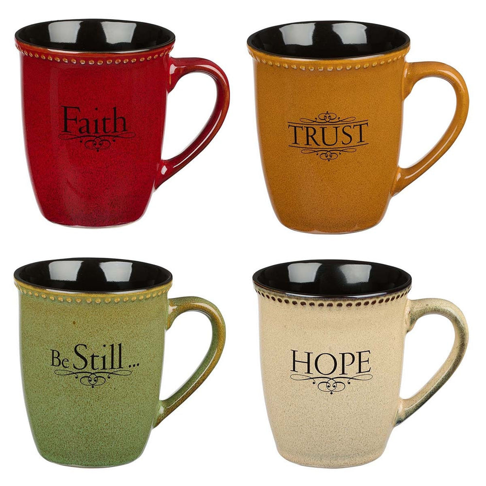 Juego de tazas de cerámica, Faith, Hope, Trust & Be
