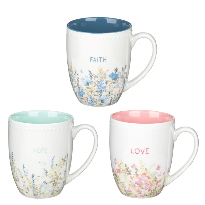 Set Mugs Faith Hope and Love Petite Floral