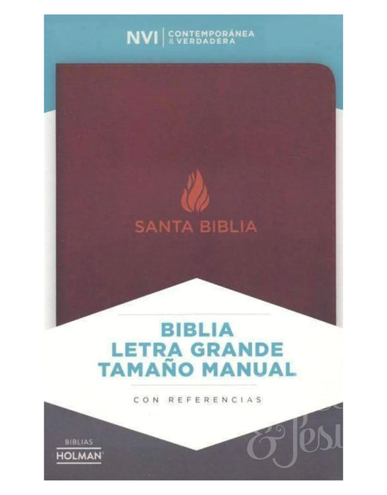 Biblia letra grande. tamaño manual piel, color marrón - NVI