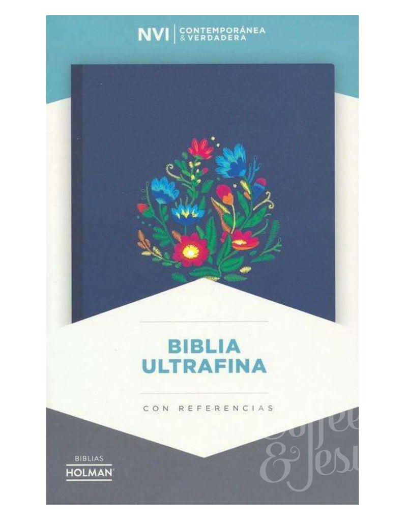 Biblia ultrafina, azul bordado sobre tela con índice - NVI