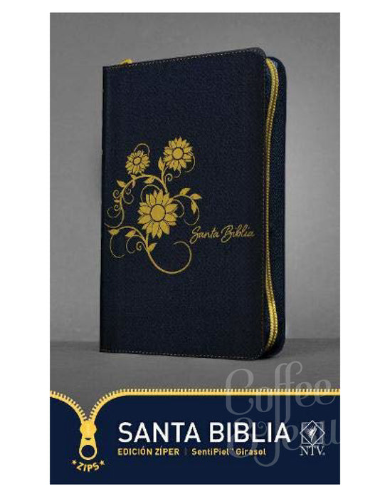 Santa Biblia, edición ziper azul floral - NTV