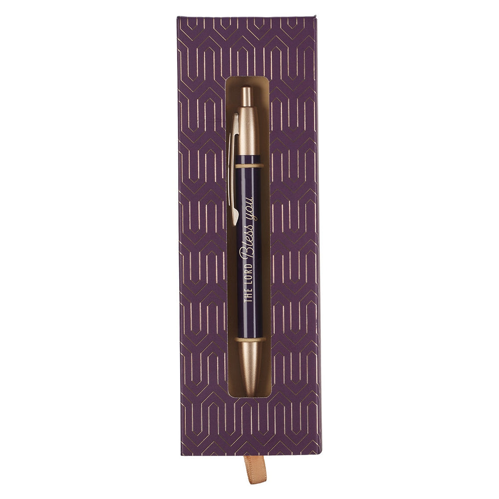 BOLÍGRAFO GEOMÉTRICO MORADO "LORD BLESS YOU"