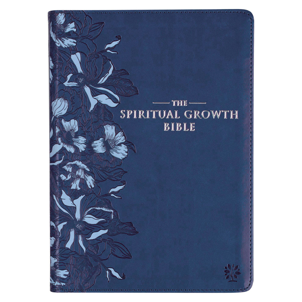Biblia de crecimiento espiritual de cuero sintético azul marino - NLT