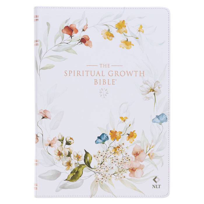 Biblia de crecimiento espiritual de cuero sintético floral color crema - NLT