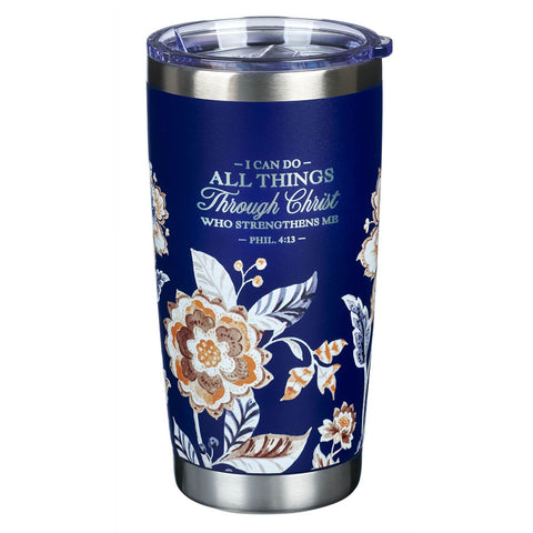 TERMO PARA AGUA CON TAPA CAFÉ Y AZUL NAVY FLORAL 