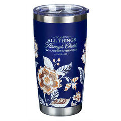 TERMO PARA AGUA CON TAPA CAFÉ Y AZUL NAVY FLORAL 