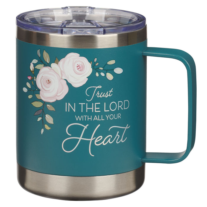 Mug en acero con tapa - Trust in the Lord Teal Floral