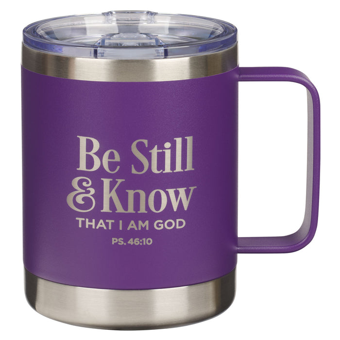 Mug en acero con tapa - Be Still and Know Purple