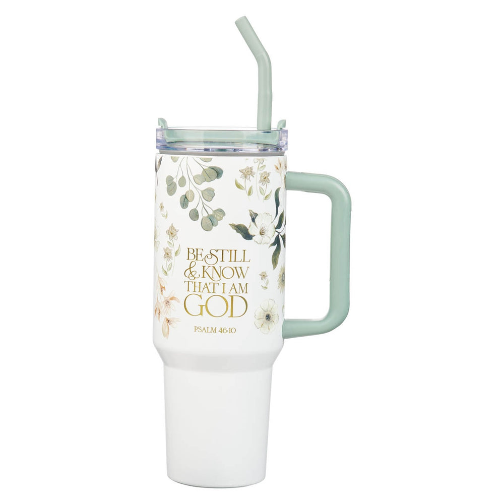 Termo de acero con pitillo 40 oz, Be Still - Psalm 46:10