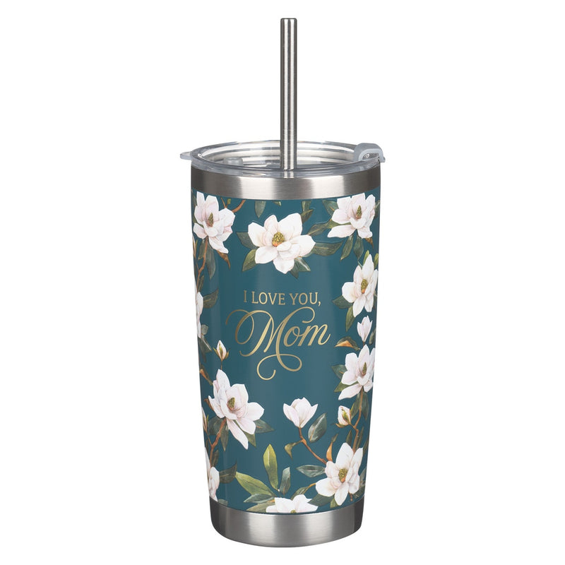 TERMO PARA AGUA CON PITILLO MAGNOLIAS "I LOVE YOU, MOM"