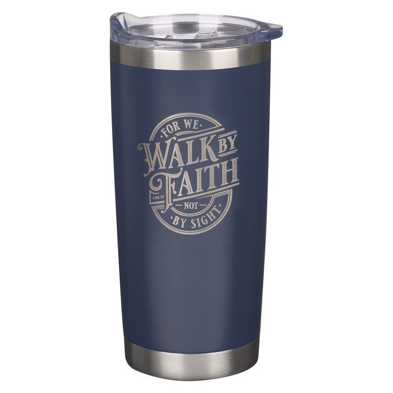 TERMO PARA AGUA  CON TAPA AZUL NAVY "WALK BY FAITH"