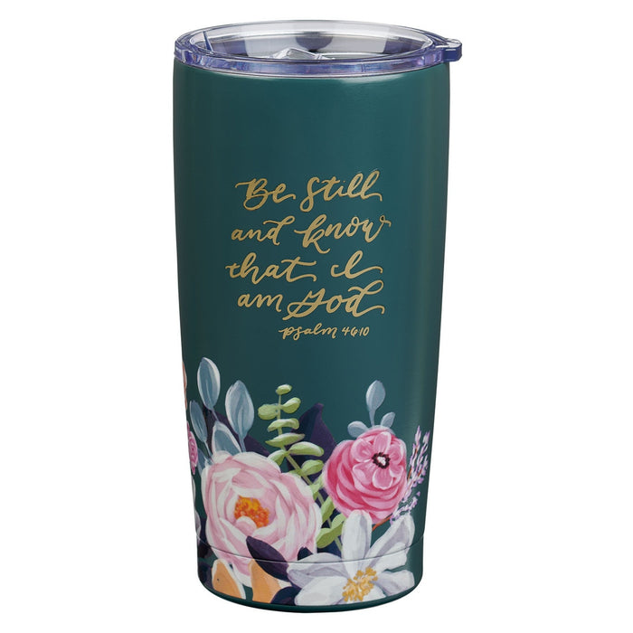 TERMO PARA AGUA CON TAPA VERDE FLORAL " BE STILL"