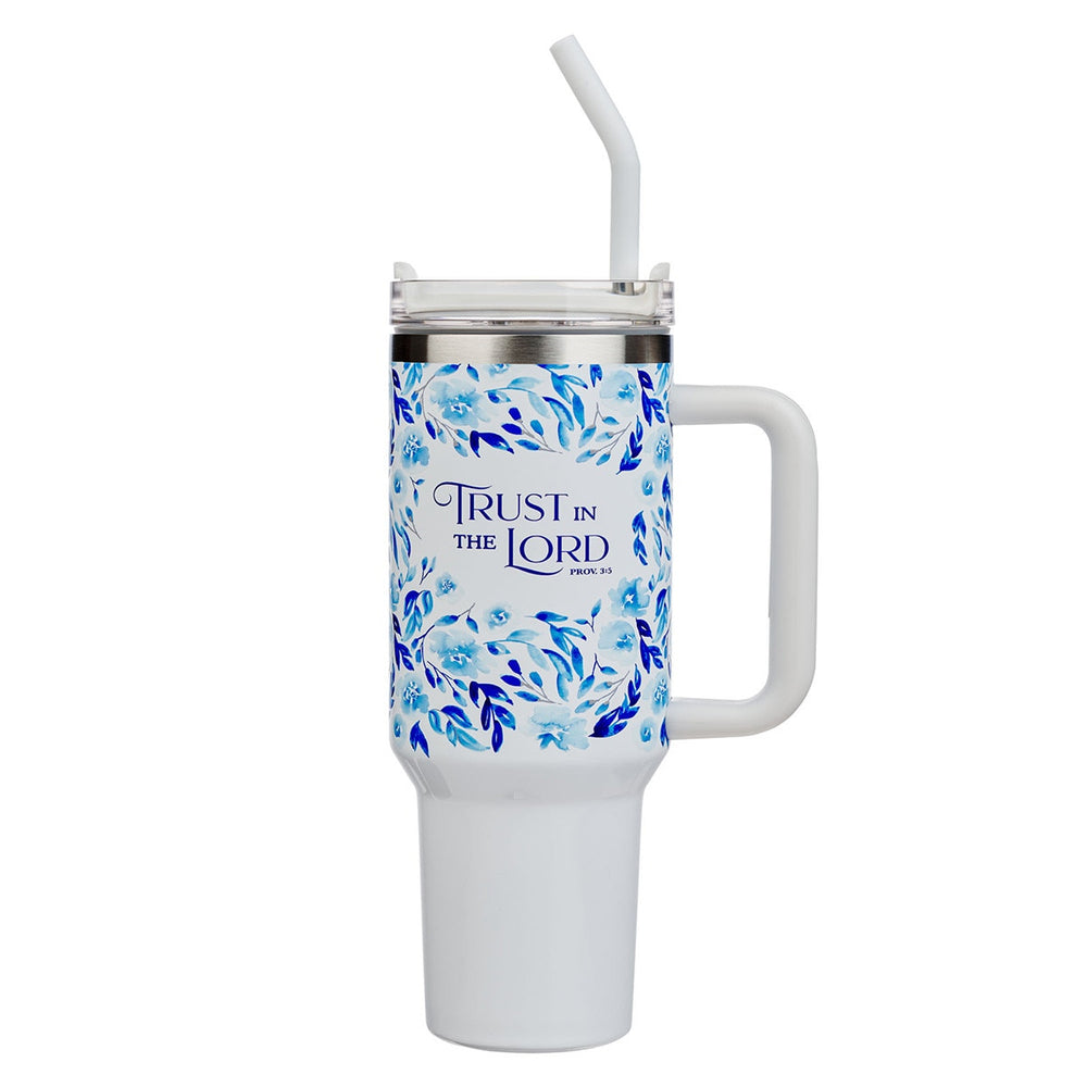 Vaso con Pitillo Térmico Trust in the Lord 40 oz Floral Azul – Proverbios 3:5