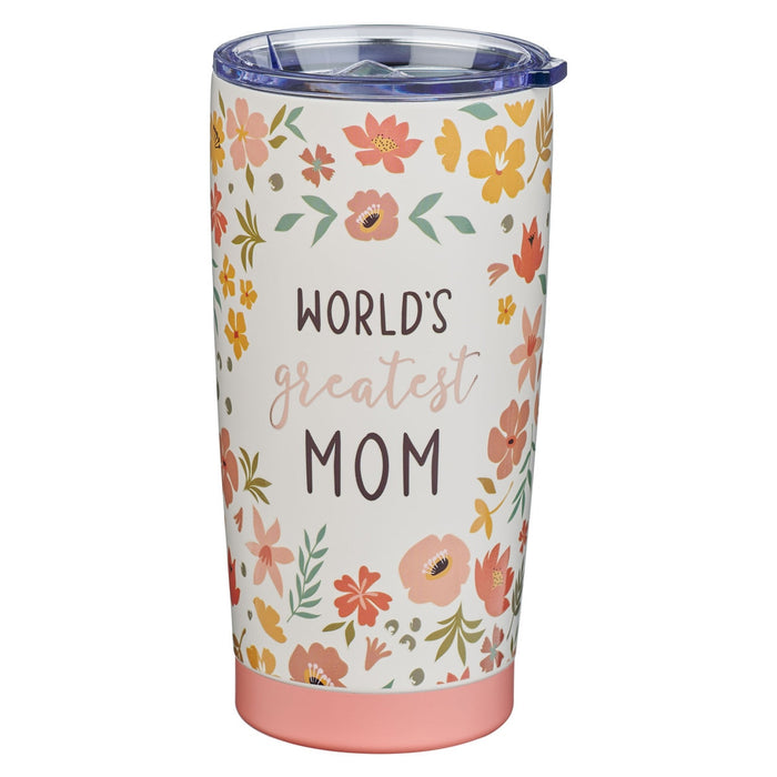 TERMO PARA AGUA CON TAPA DURAZNO " WORLD´S GREATEST MOM"
