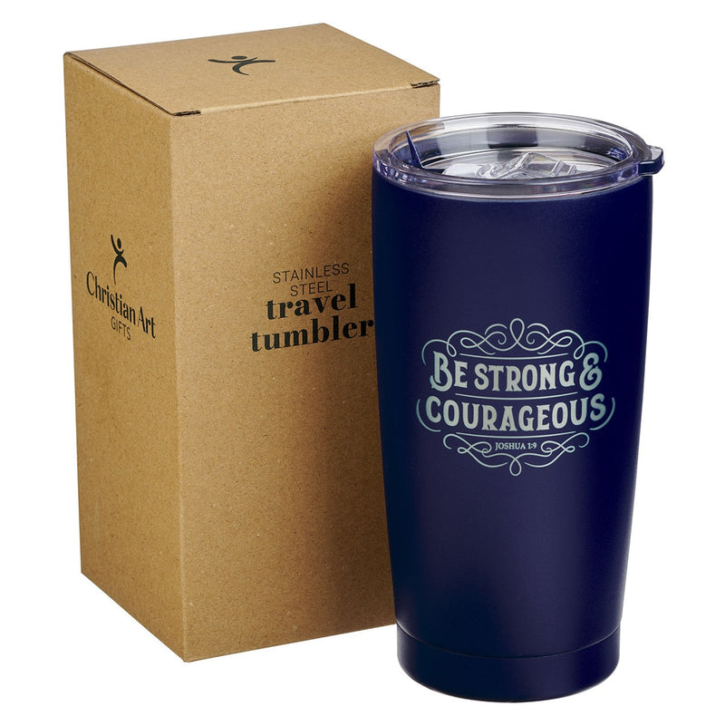 TERMO PARA AGUA CON  TAPA AZUL NAVY STRONG & CORAGEOUS