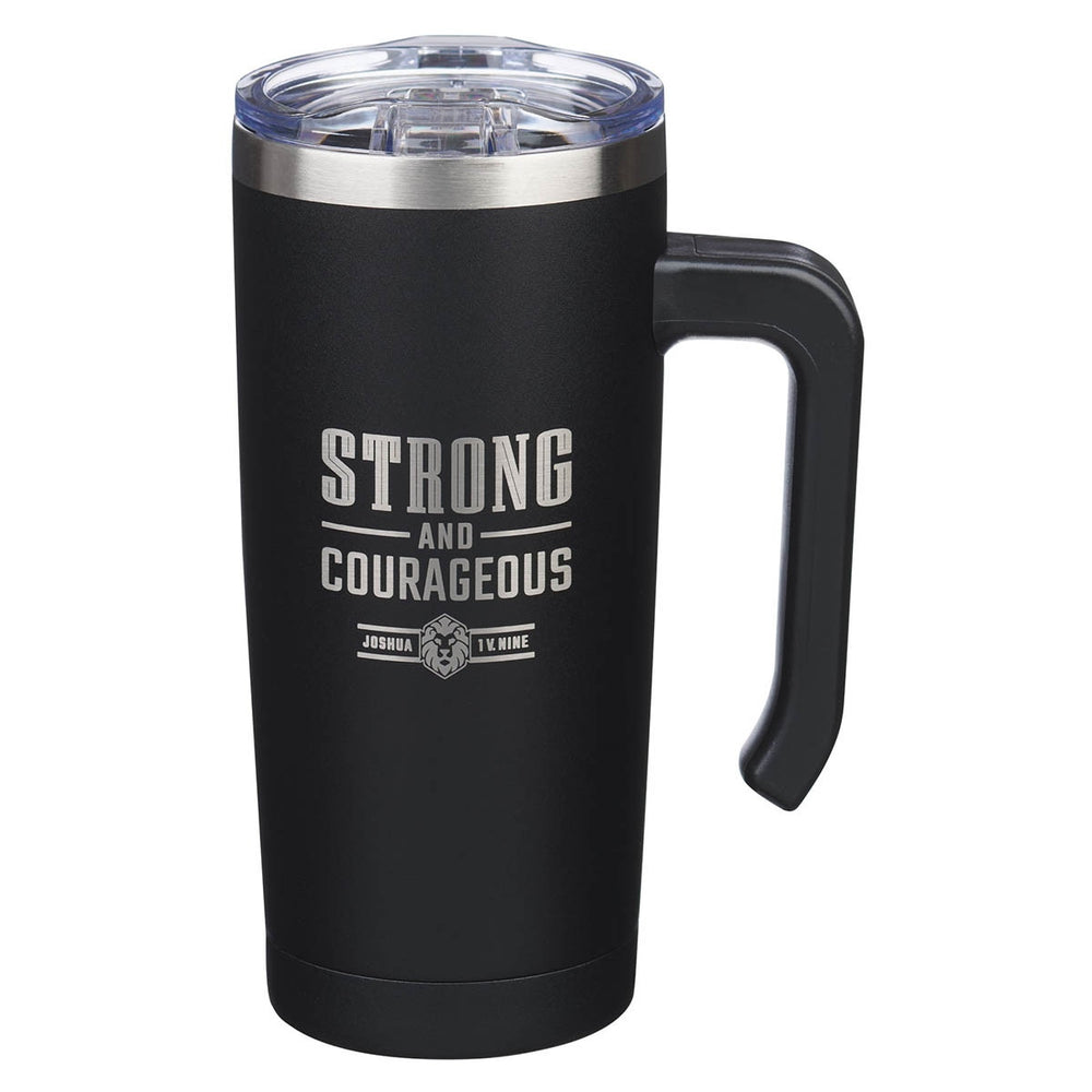 Termo en Acero Inoxidable Strong and Courageous Negro – Josué 1:9