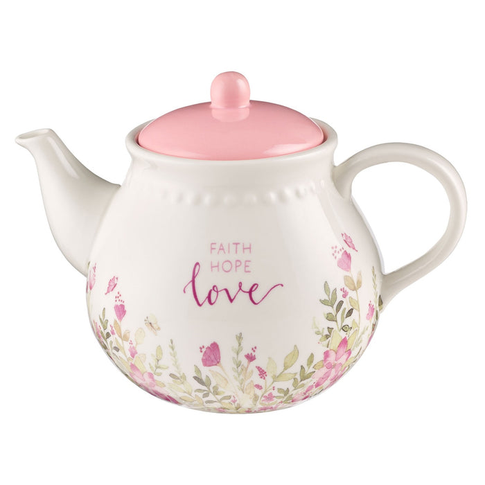 TETERA PEQUEÑA CON DISEÑO FLORAL "FAITH, HOPE AND LOVE"