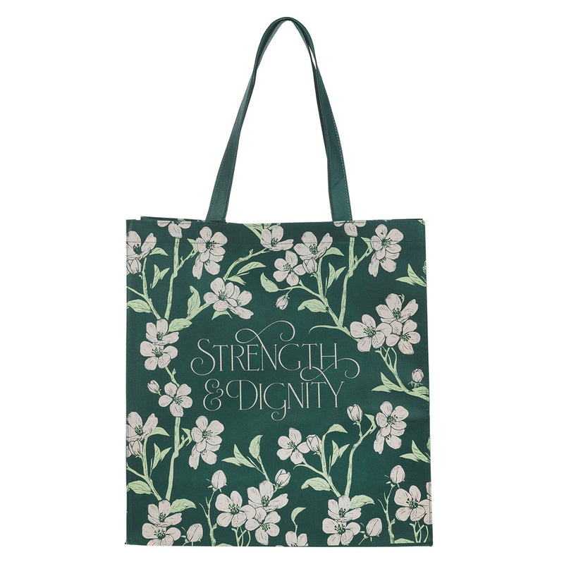 TOTE BAG VERDE FLORAL STRENGTH &} DIGNITY