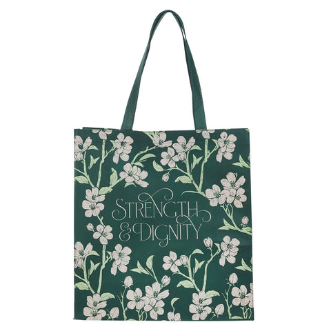 TOTE BAG VERDE FLORAL STRENGTH &} DIGNITY