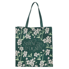 TOTE BAG VERDE FLORAL STRENGTH &} DIGNITY