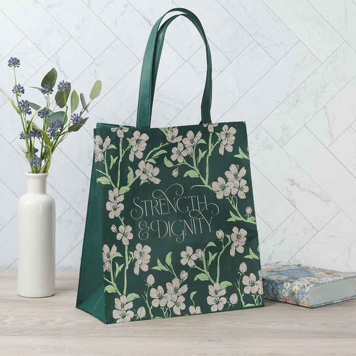 TOTE BAG VERDE FLORAL STRENGTH &} DIGNITY
