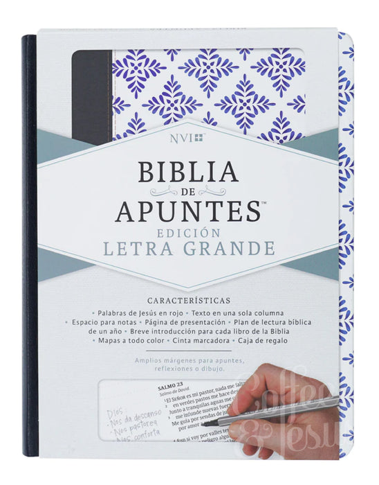 Biblia de apuntes blanco y azul símil piel - NVI