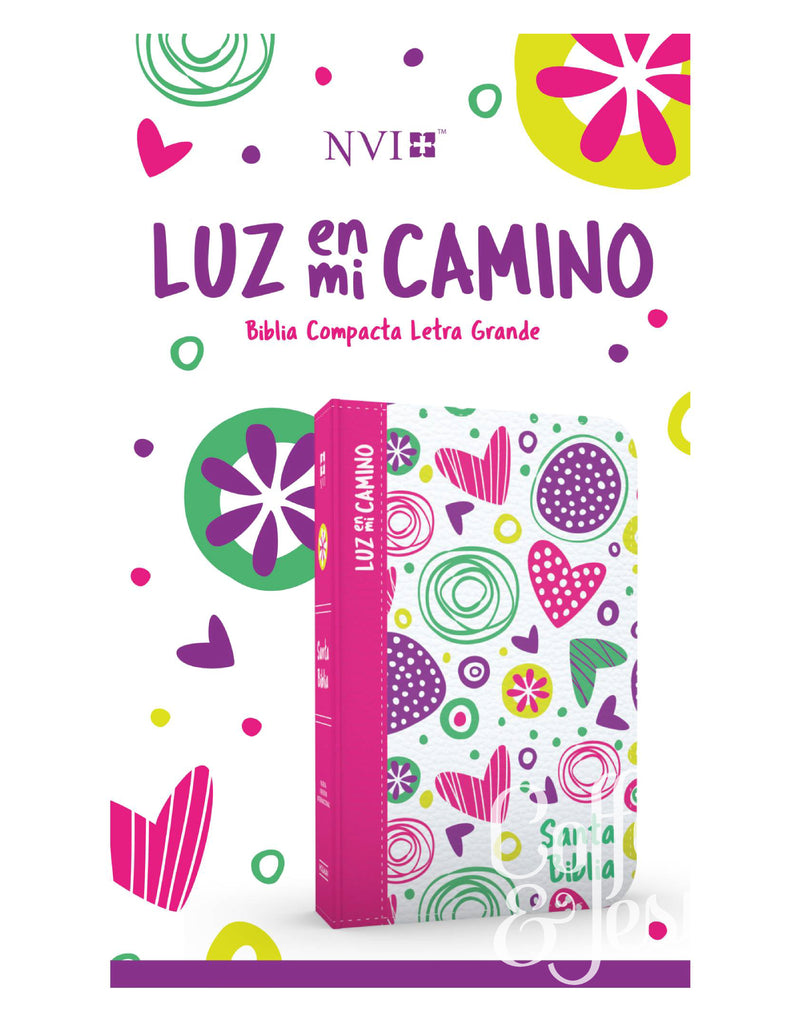Biblia Luz en mi camino, corazones multicolor, simil piel - NVI
