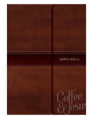 Biblia compacta letra grande marrón símil piel con índice y solapa con imán - NVI