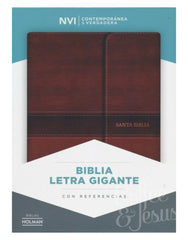 Biblia letra gigante, marrón símil piel con índice y solapa con imán - NVI