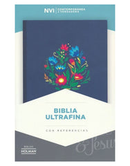 Biblia ultrafina, azul bordado sobre tela - NVI