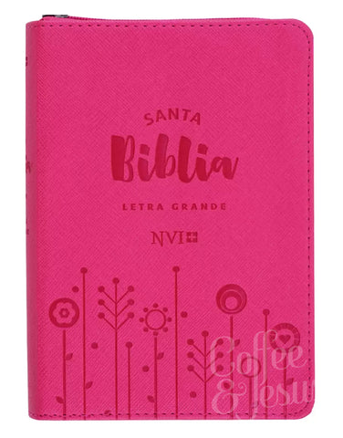 Biblia letra grande, fucsia con cierre tamaño mediano - NVI